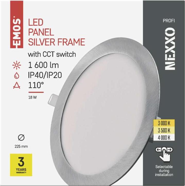 Image du produit Emos Luminaire LED encastré NEXXO, rond, argenté, 18W, avec Change CCT (1600 lm)