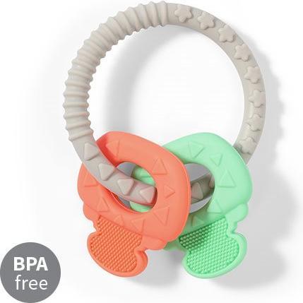 Babyono Anello di dentizione in silicone Ortho verde/rosso 0M+ (0 Mesi)