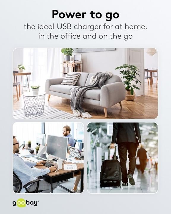 Produktbild Goobay USB-C PD Dual-Schnellladegerät 65 W schwarz (65 W, 2 Ports)