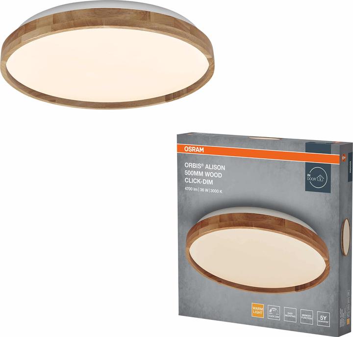 Produktbild Osram LED-Deckenleuchte mit Holzring, Dimmbar, 36 W, 3.000 K, EEK: D, IP20, warmweiss