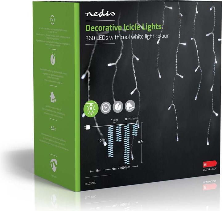 Produktbild Nedis Dekorative Eiszapfenlichter | 360 LED's | Kaltweiss | 9 m | Lichteffekte: 7 | Netzstromversorg (14 m)