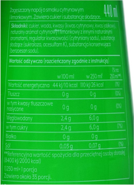 Nutritional values and ingredients SodaStream Syrup 7Up (1 x 44 cl)