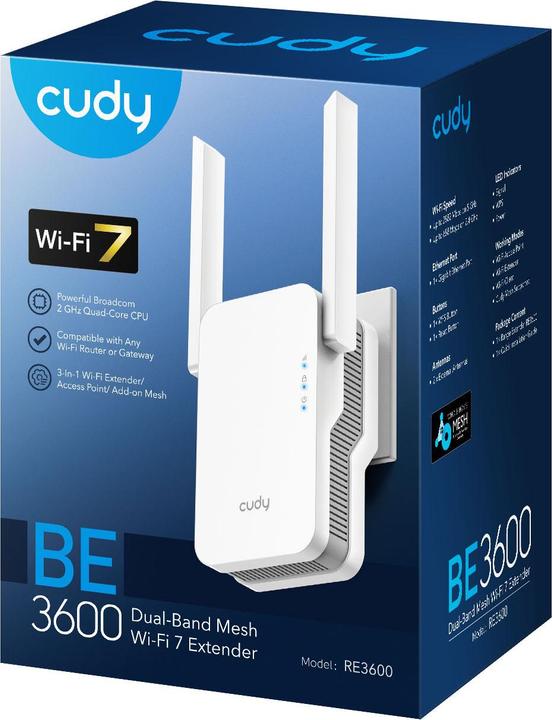 Image du produit Cudy BE3600 Répéteur WiFi 7 Mesh (2882 Mbit/s, 688 Mbit/s)