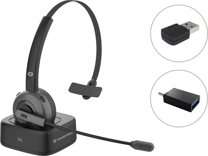 Conceptronic POLONA Wireless Bluetooth Headset with Charging Doc & Bluetooth USB audio adapter (Wireless, USB-C)