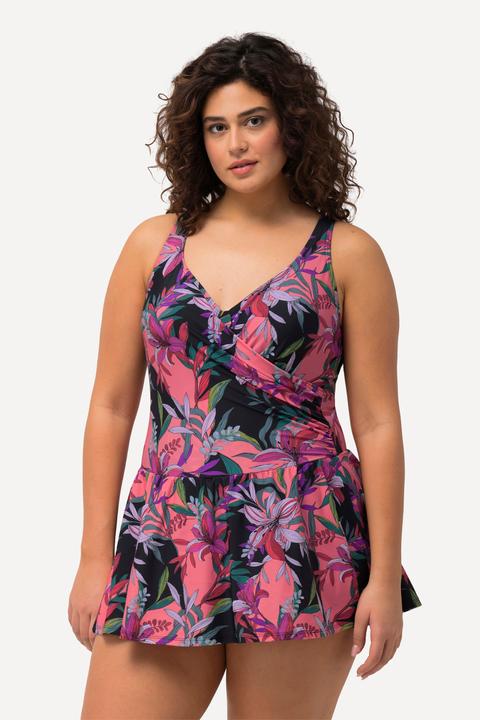 Image du produit Ulla Popken Robe de bain imprimé feuilles à bonnets souples et armatures, matière recyclée (46)