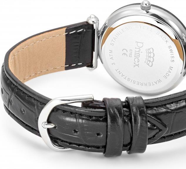 Image du produit Primex Montre Dame Swiss Made Bracelet Cuir Noir Cadran Noir Etanche 30 M Petite (Montre analogique, 33 mm)