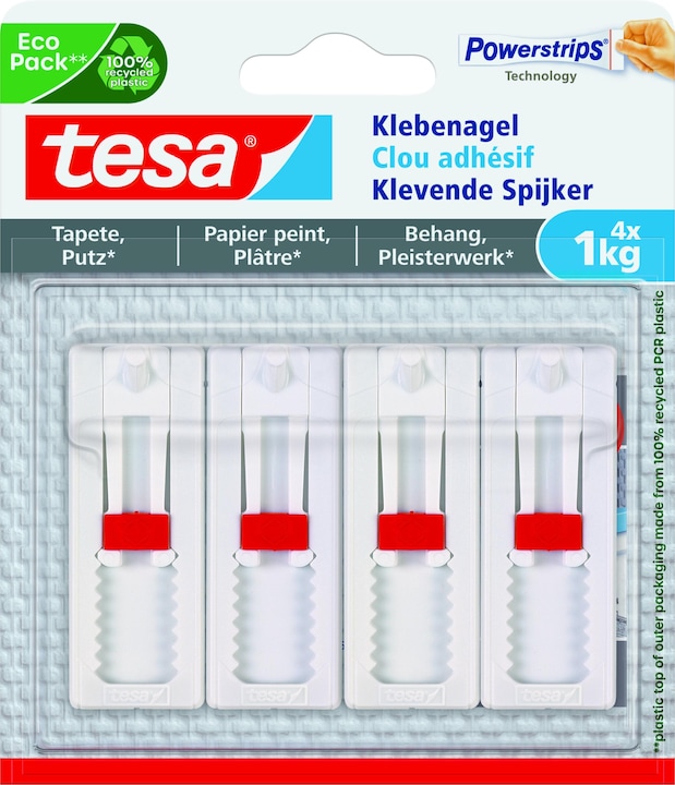 Actual product image tesa Adhesive nail for wallpaper & plaster, 1kg holding power, height-adjustable, can be removed without