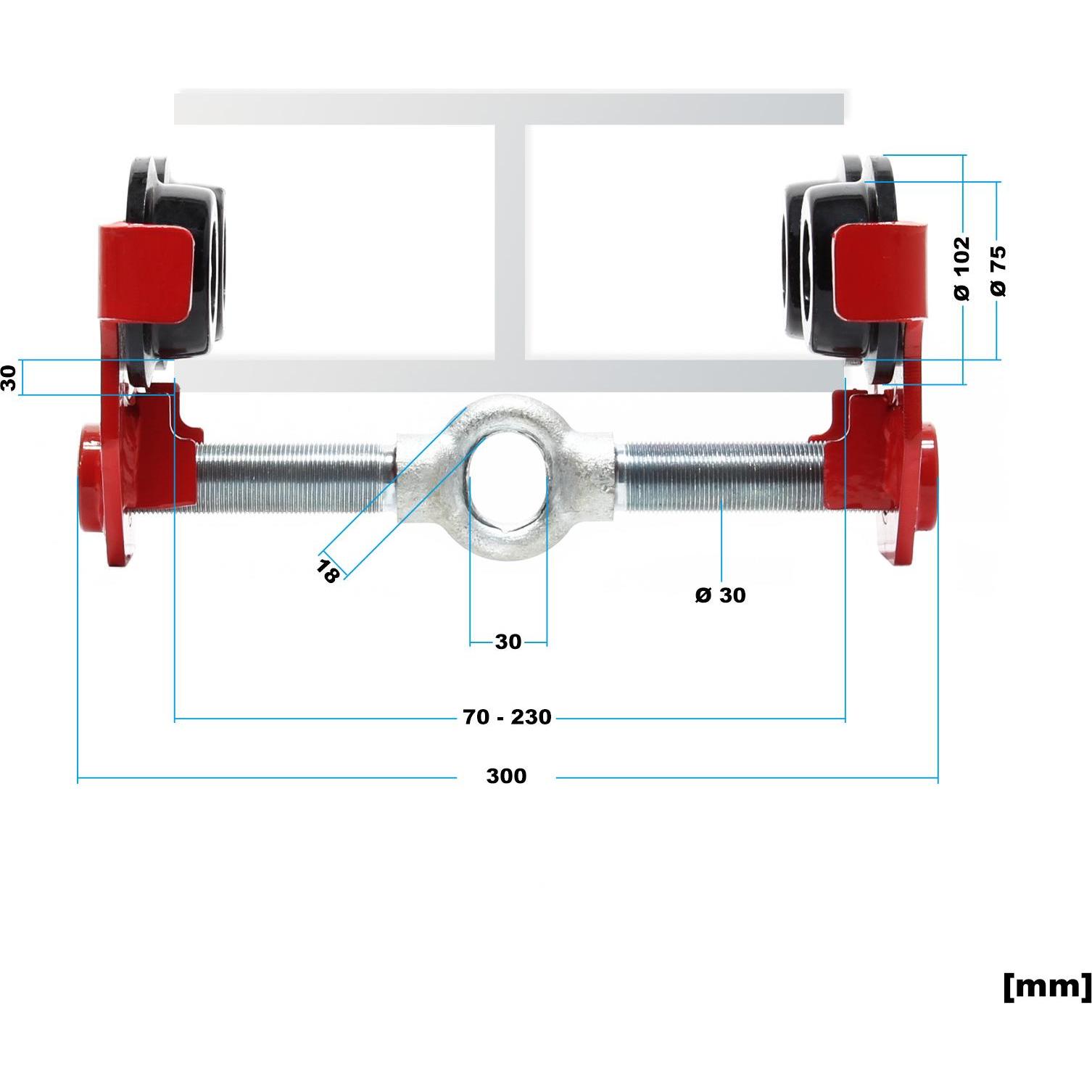 Thumbnail - Wiltec, Fördertechnik, Laufkatze 2000kg 55-205mm Rollfahrwerk Handfahrwerk Unterflanschlaufkatze