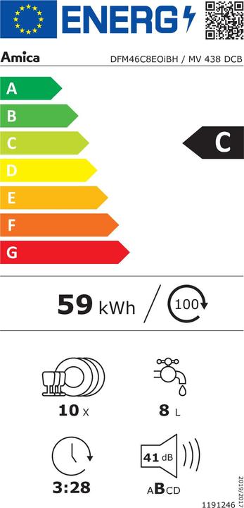 Label énergétique Amica DFM46C8EOiBH Lave-vaisselle