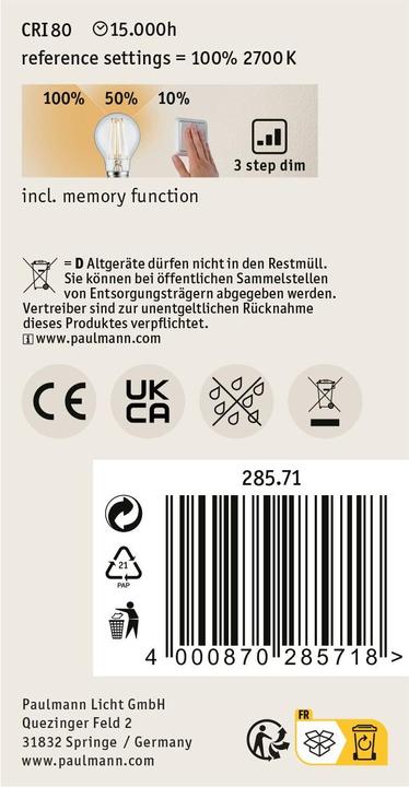 Produktbild Paulmann Allgebrauchslampe (E27, 7.50 W, 806 lm, 1 x, F)
