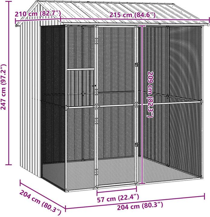 Immagine prodotto vidaXL Voliera grigia 215x210x247 cm acciaio