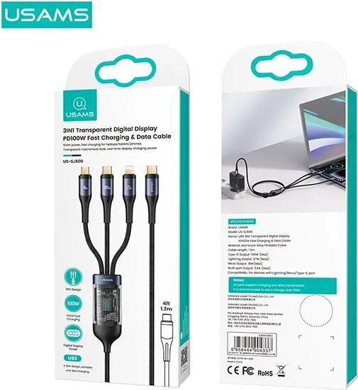 Produktbild Usams USB Typ C – Lightning, USB Typ C, Micro USB B (1.20 m, USB 2.0, 100 W)