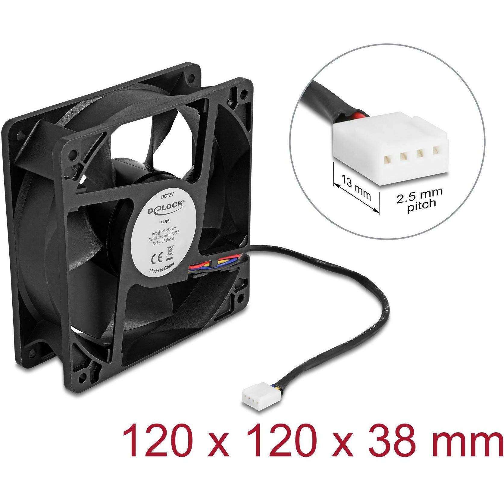 Delock Axiallüfter 12 V DC, 120 x 120 x 38 mm schwarz (120 mm, 1 x), Ventola PC, Nero