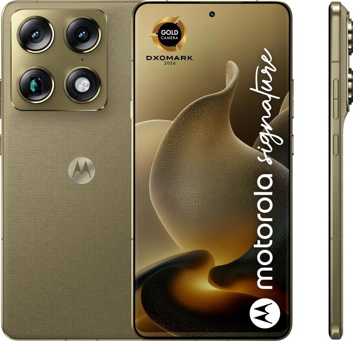Produktbild Motorola Moto Signature 6.8 Dual SIM Android USB Type-C 16 GB 512 GB 5200 mAh Olivgrün (512 GB, Gold, PANTONE Martini Olive, 6.78", Dual SIM, 5G)