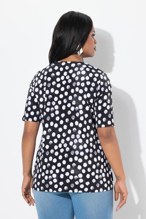 Produktbild Ulla Popken Slinky-Shirt, Tupfen, Zierfalte, V-Ausschnitt, Halbarm (56)