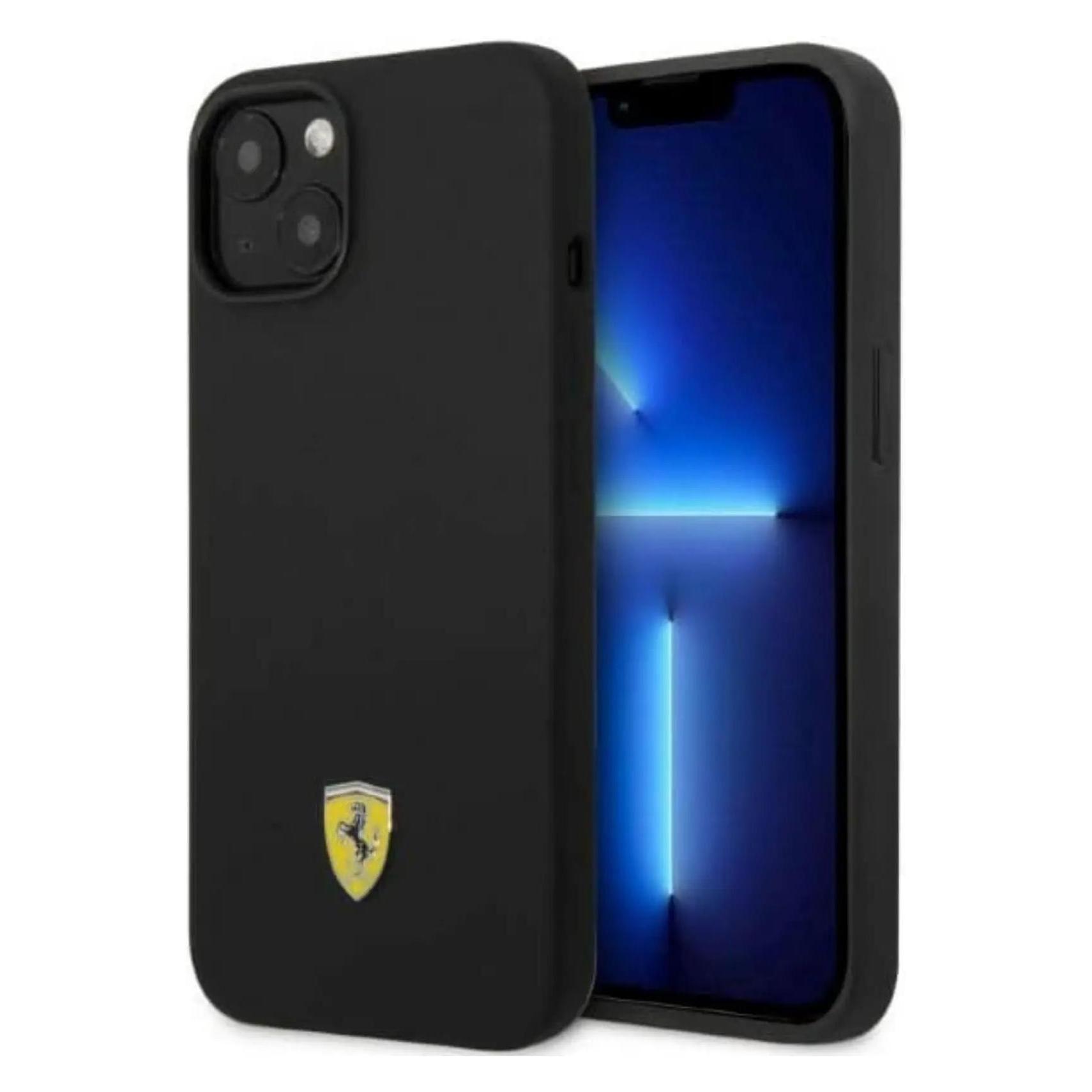 Ferrari FEHMSIP14MBK IPhone 14 Plus 6, 7" Czarny/black Hardcase Silicone Metal Logo Magsafe (Apple IPhone 14 Plus), Smartphone Hülle, Schwarz