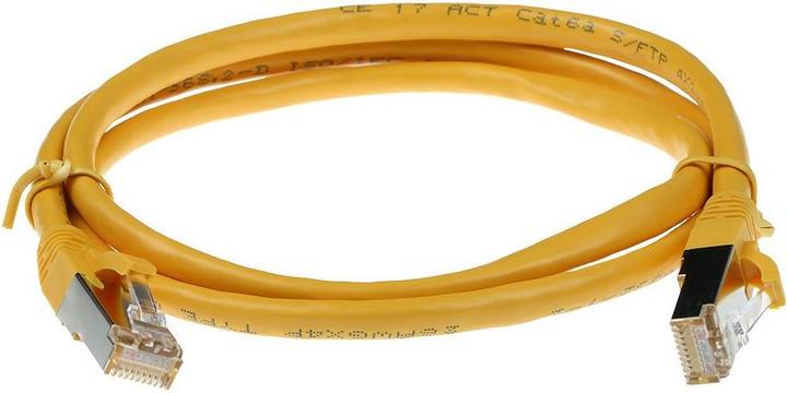 Produktbild ACT Yellow 1.5 meter SFTP CAT6A patch cable snagless with RJ45 connectors. Cat6a s/ftp snagless yl 1.50m (S/FTP, SFTP, CAT6a, 1.50 m)