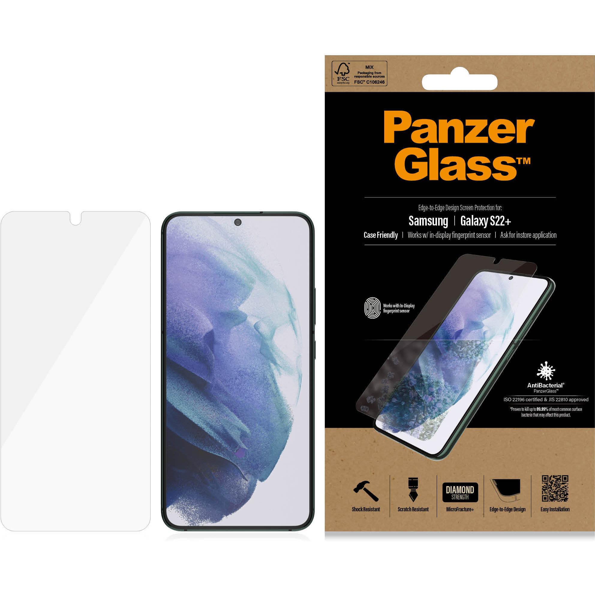 PanzerGlass Case Friendly (1 Stück, Samsung Galaxy S22+), Smartphone Schutzfolie, Schwarz
