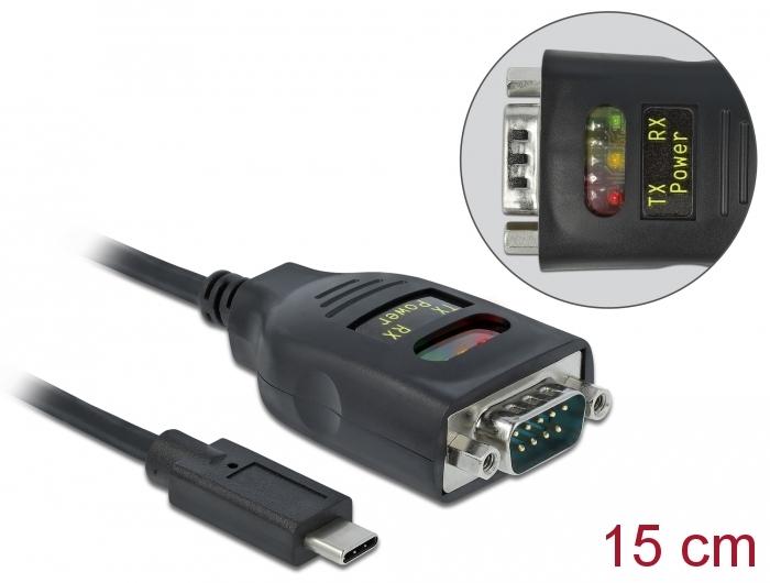 Produktbild Delock Adapter USB Type-C™ zu 1 x Seriell RS-232 DB9 mit 15 kV ESD Schutz (0.15 m)