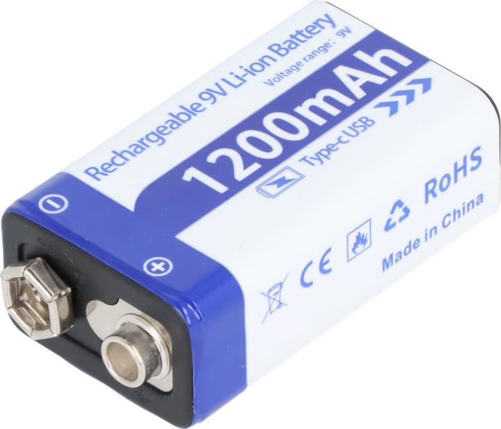 Actual product image AccuCell 9V battery pack with USB-C charging connection (1 pcs., 9V Block, 1200 mAh)