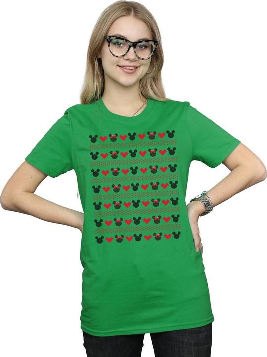 Actual product image Disney Womens/Ladies Mickey And Minnie Christmas Hearts Cotton Boyfriend T-Shirt (XL)