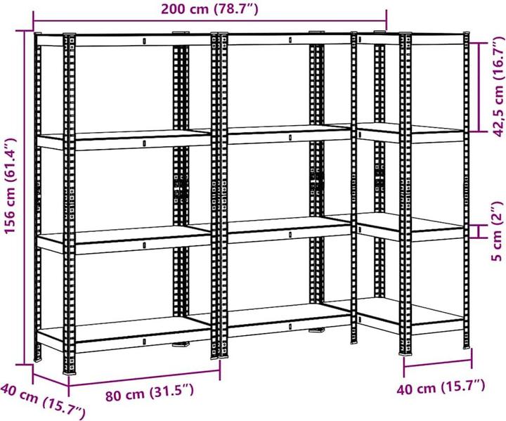 Image du produit vidaXL Rayonnages de stockage avec 4 étagères 3 pcs Argenté Acier & Bois composite