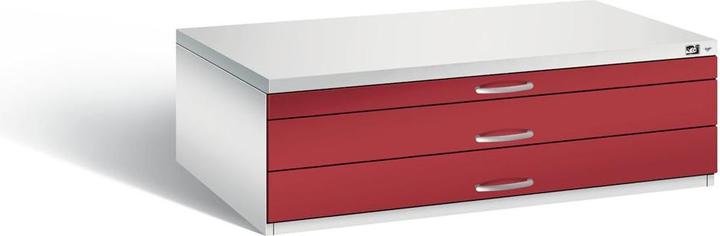 C+P Drawing cabinet, A0, 3 drawers, height 420 mm, light grey / ruby red.