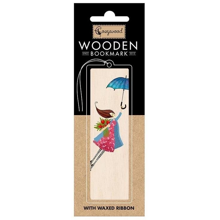 Cozywood, Accessori per scrivania, Lesezeichen aus Holz Frau mit Regenschirm