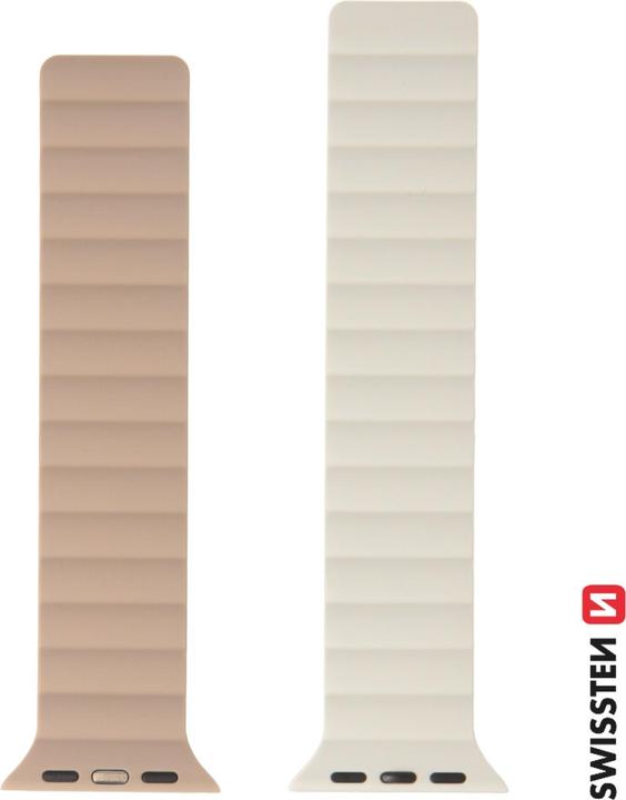 Actual product image Swissten Silicone Band for Apple Watch - Magnetic 42/44/45/49 mm White/Cappuccino (Silicone)
