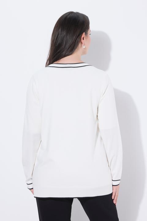 Produktbild Ulla Popken Twinset-Strickjacke, Streifen, V-Ausschnitt, Langarm (60)
