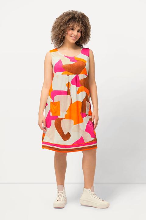 Image du produit Ulla Popken Robe mini sans manches, imprimé graphique et col rond. Silhouette en A évasée et confortable. (58)