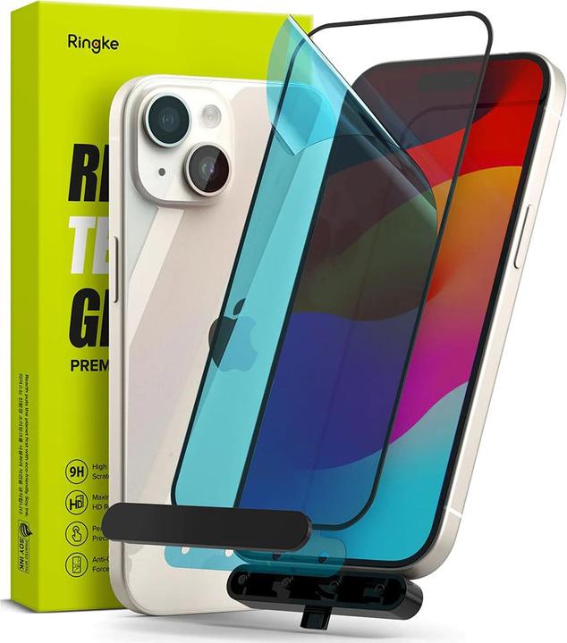 Produktbild Ringke iPhone 15 Screen Protector Premium Tempered Glass 9H with installation jig Transparent (1 Stk., Apple iPhone 15, Apple iPhone 16)