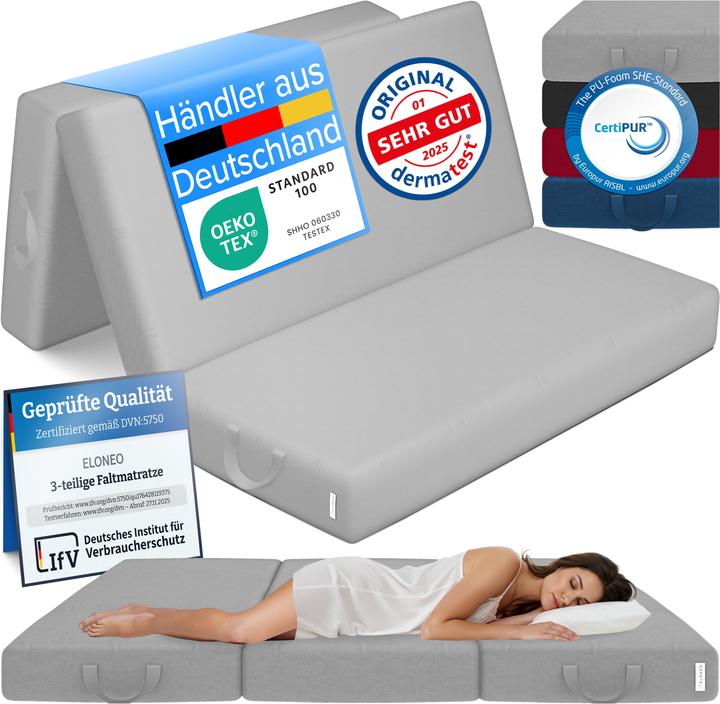 Produktbild Bestschlaf Klappmatratze, 3-teilige Faltmatratze, Reisebett, Gästematratze (Schaumstoffkern, 140 x 195 cm)