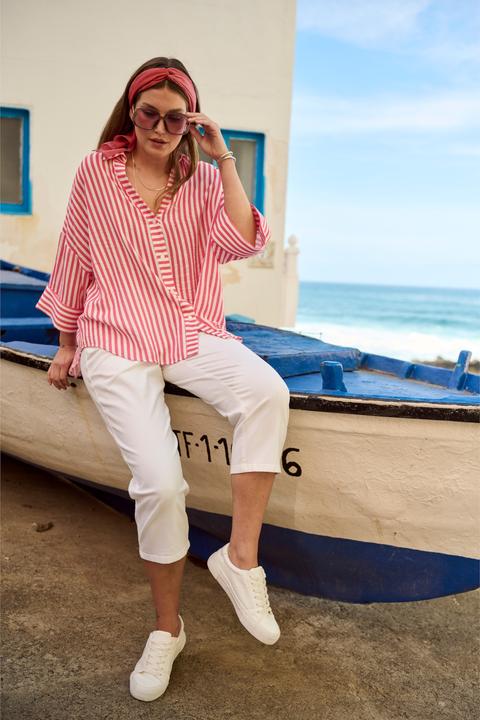 Immagine prodotto Ulla Popken Blusa dal taglio oversize con righe, scollo a V e maniche a 3/4 (62)
