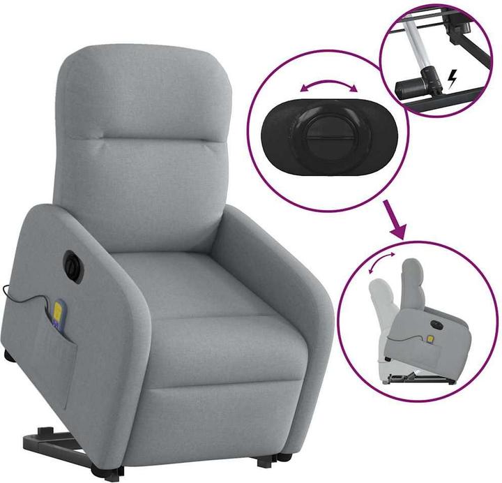 Produktbild VidaXL Elektrischer Massagesessel mit Aufstehhilfe Hellgrau Stoff