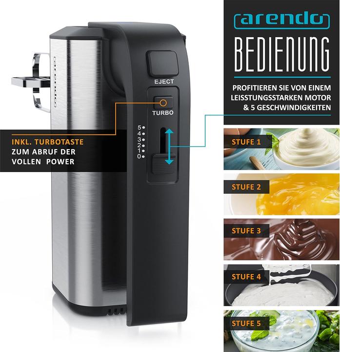 Image du produit Arendo Handmixer Mixero mit 5 Geschwindigkeiten und Turbo (350 W)