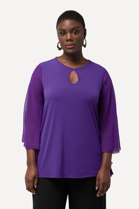Immagine prodotto Ulla Popken T-shirt con applicazioni, scollo a girocollo e maniche ad aletta in chiffon (46, 48)