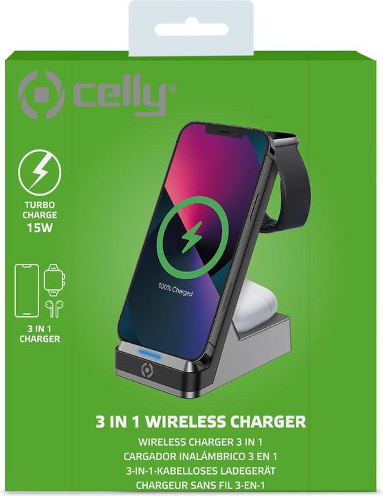 Actual product image Celly Universal Wireless Charging Wlstand3in1bk 3in1 Black (15 W)