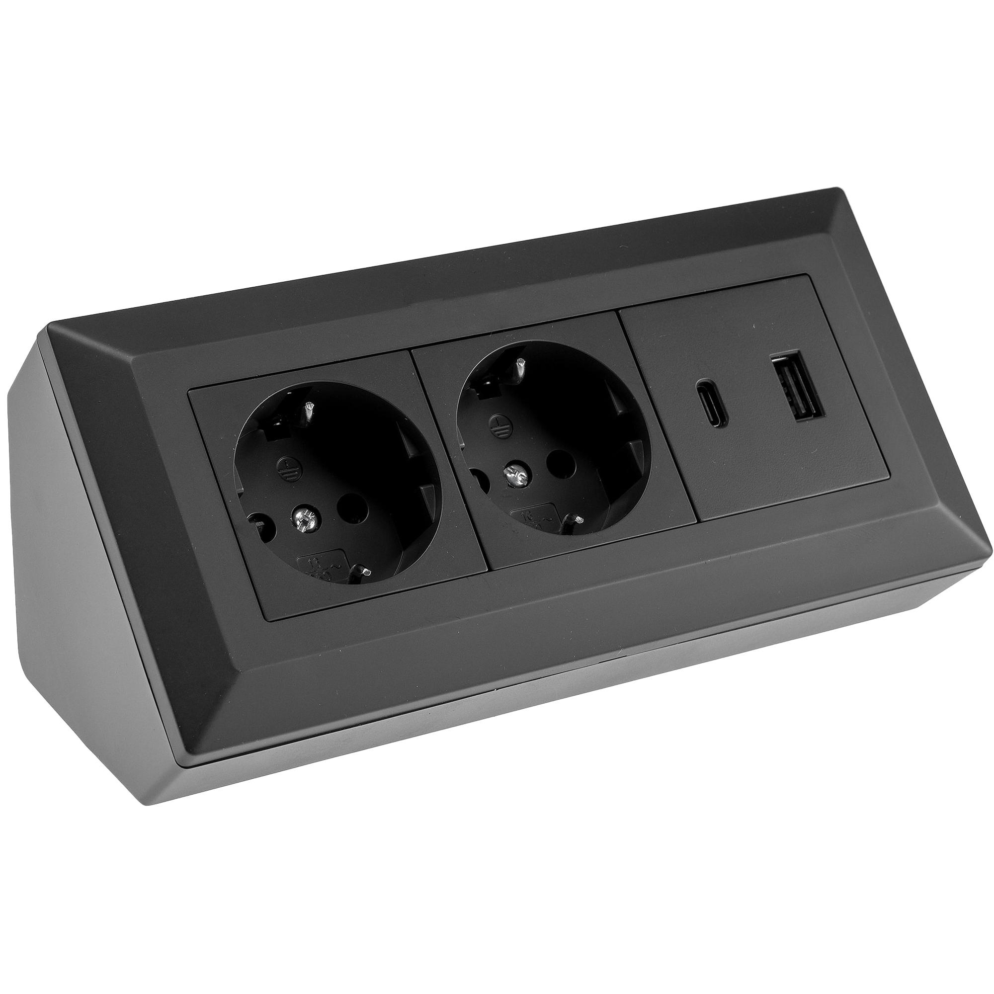 Chilitec, Steckdose, Steckdosenblock 23574, 2-fach, USB-A+C, 16A/250V, schwarz