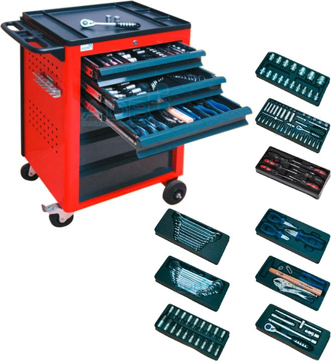 Actual product image ADB Basic workshop trolley filled red 6 drawers (115x)