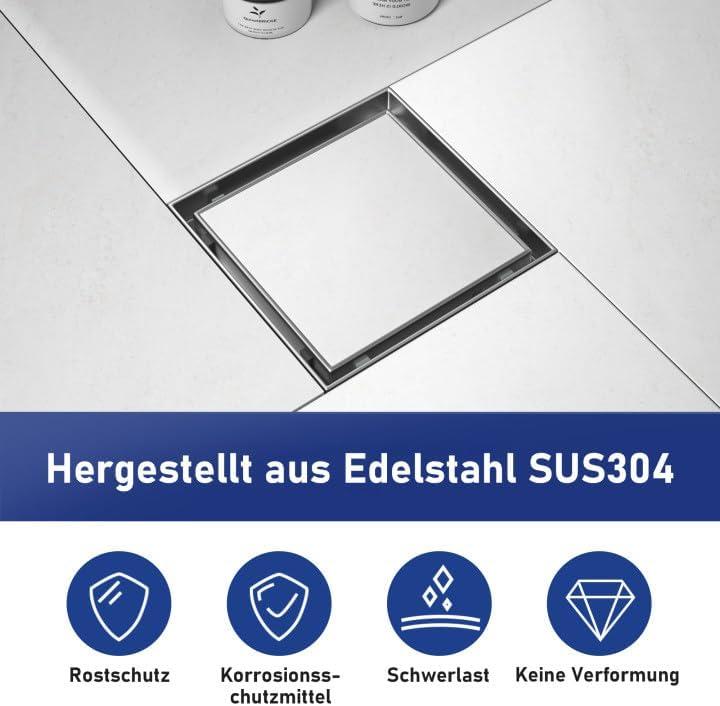 Immagine prodotto Bernkot Quadratische Duschrinne mit Siphon und Haarsieb