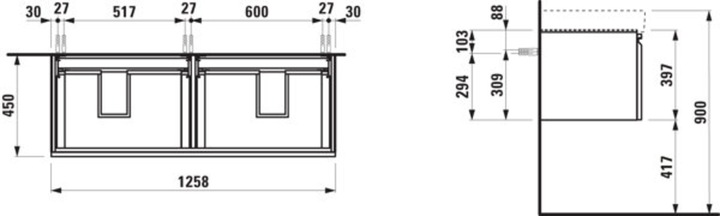 Produktbild Laufen Waschtischunterbau PRO S PRO S 1260x450x390mm 2 Schubladen graphit (1260 x 450 x 390 mm)