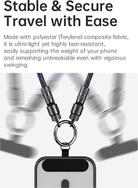 Produktbild Rock R15 Handy-Lanyard mit Ladefunktion – USB-C zu Lightning 27W / C zu C 60W, 30 cm, schwarz (0.30 m)