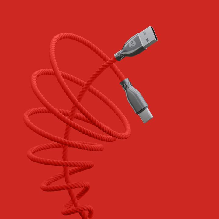 Image du produit Forever Câble tornade USB - USB-C 1,0 m 3A rouge (1 m, 60 W)