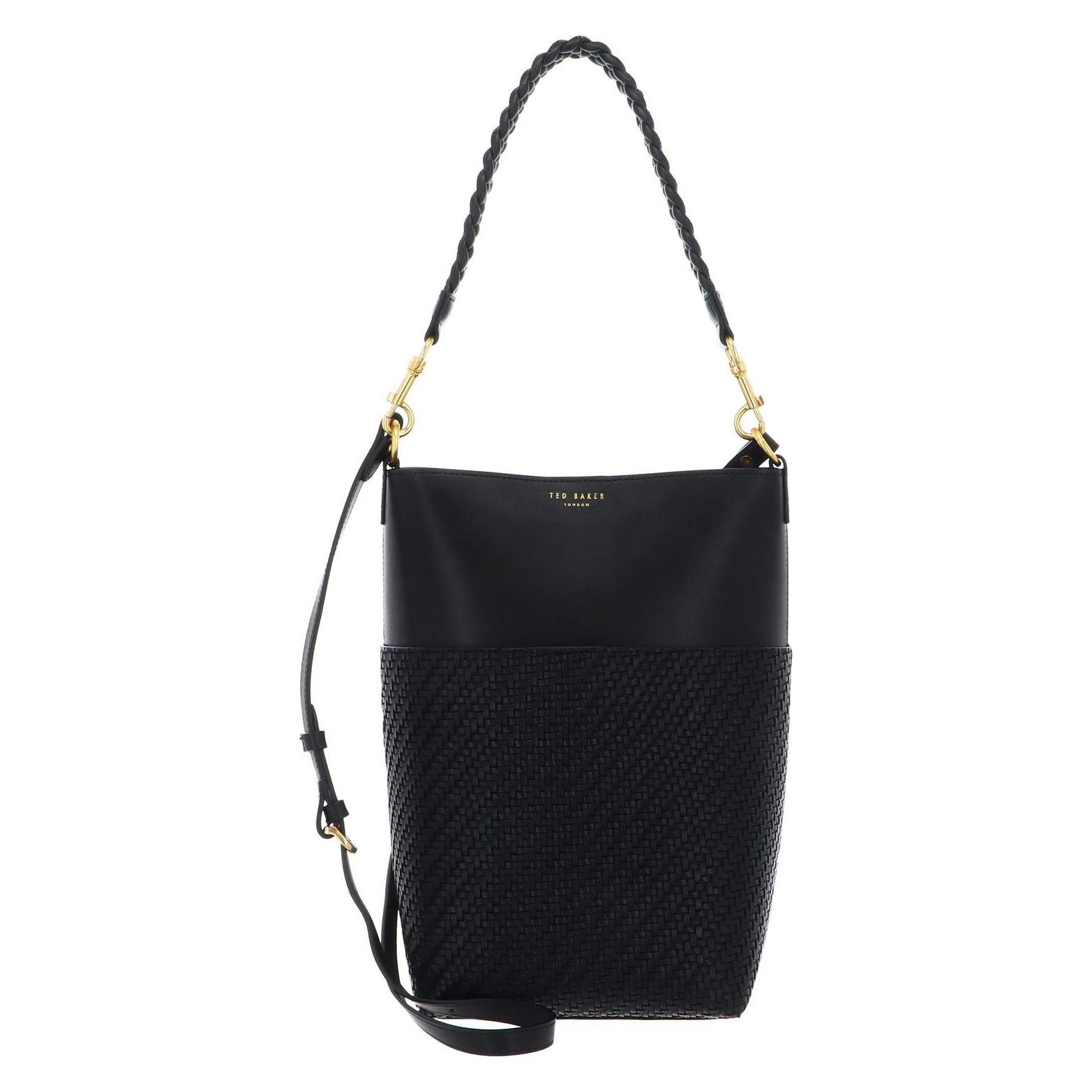 Ted Baker, Damen, Handtasche, Wyynie Woven Handle Leather Bucket Bag, Schwarz