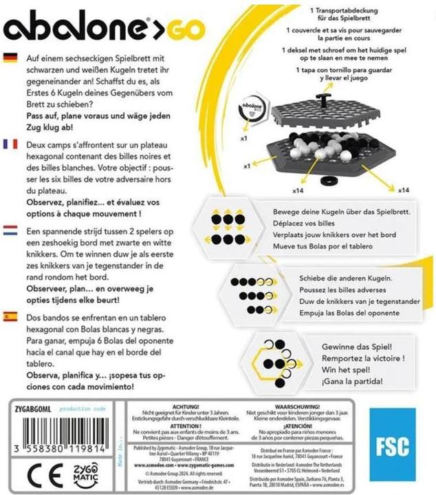 Nährwerte und Zutaten Zygomatic Abalone Go (Refresh) (Deutsch, Französisch, Niederländisch, Spanisch, 2 Spieler)