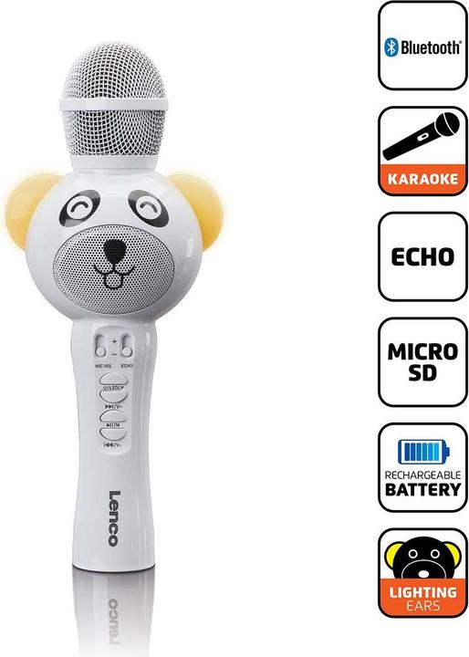 Produktbild Lenco Karaoke microphone with Bluetooth®, SD slot, lighting, Aux out, white