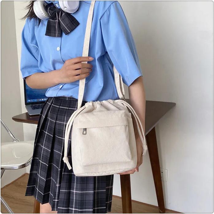 Immagine prodotto Only-Bags.Store Borsa shopping in velluto a coste con coulisse, borsa a tracolla, borsa hobo, borsa casual, grande