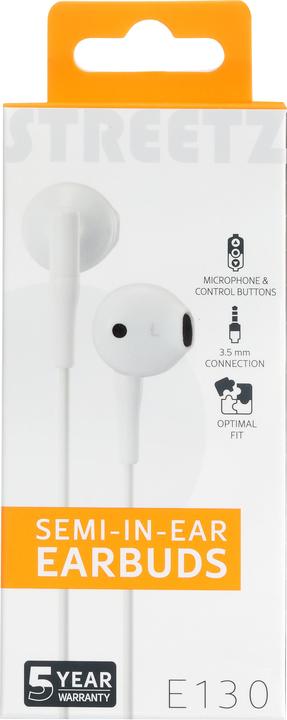Actual product image Deltaco E130 Semi-in-ear earbuds, answer button, 3.5mm, mic, white (Cable)