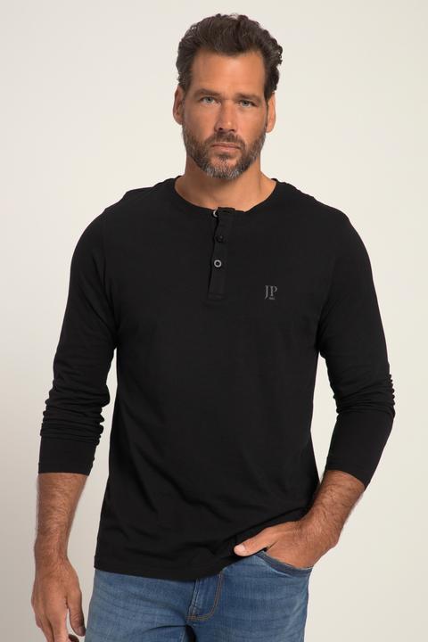 Actual product image JP1880 Henley, Basic, Top, Long-sleeve, Button placket, Up to 8XL (XXL)